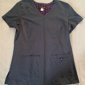 Koi Basics Women's Grey Scrub Top with Blue Stitching